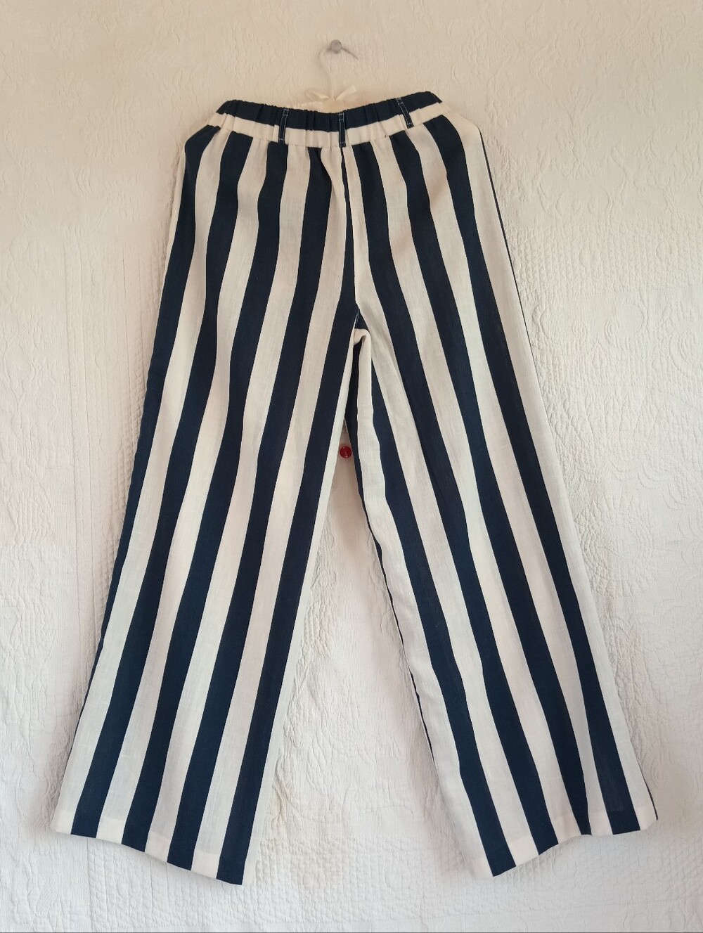 NY Clothing Co Navy & White Wide-Leg Stripe Trousers Lightweight Breezy Nautical - Picture 5 of 7